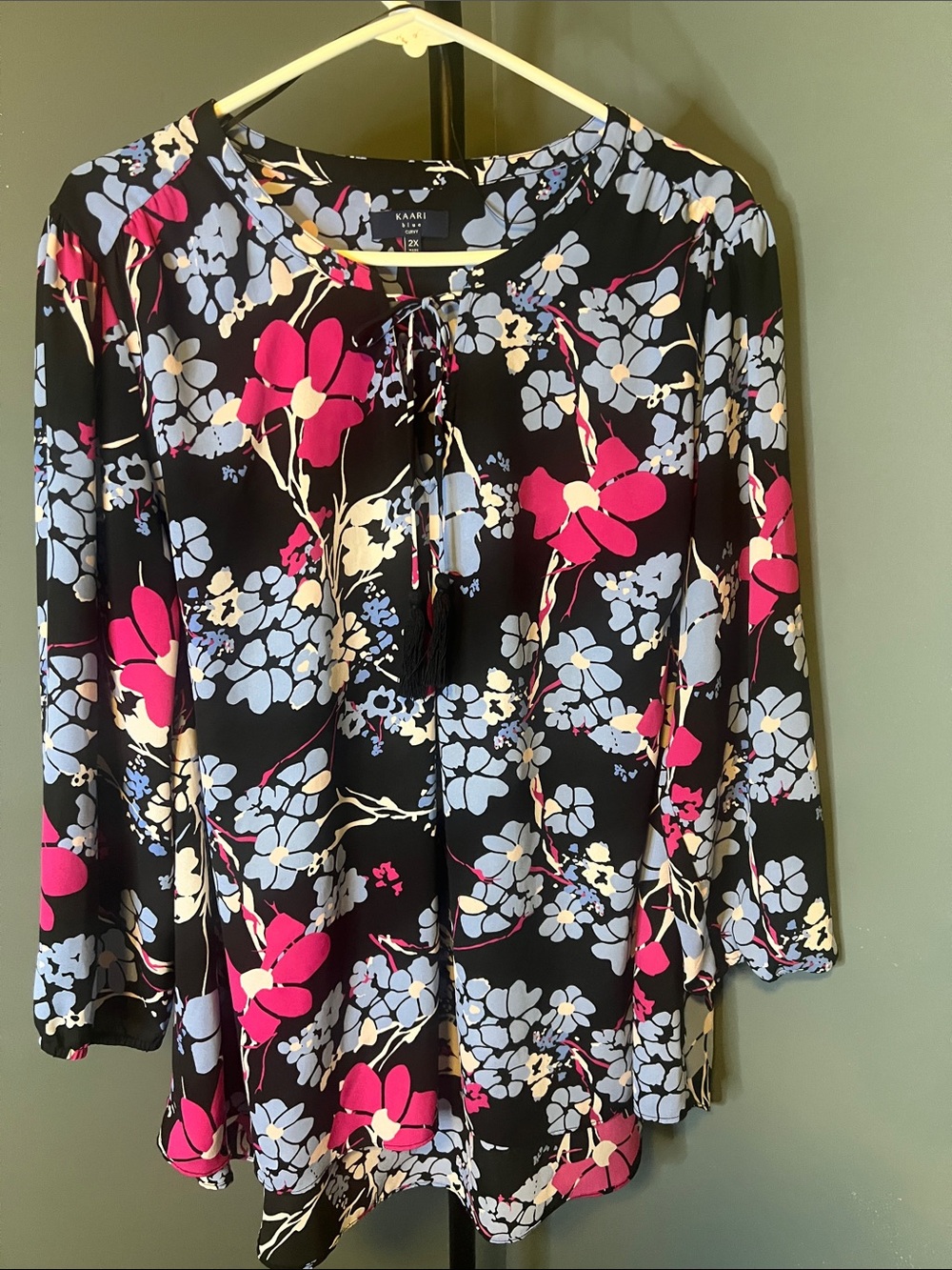 Kaari Blue Black Tunic with Pink & Light Blue Floral Pattern